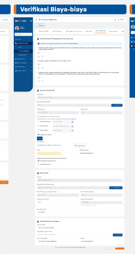 Redesigned Verifikasi Biaya-biaya tab on mobile: the same fees grouped into read-only cards the Credit Admin Officer confirms instead of re-entering